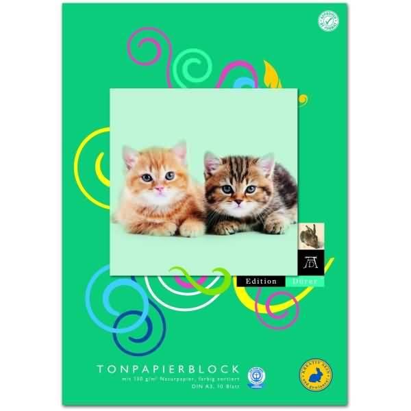 Tonpapierblock A3 130g/qm 10 Blatt farbig sortiert