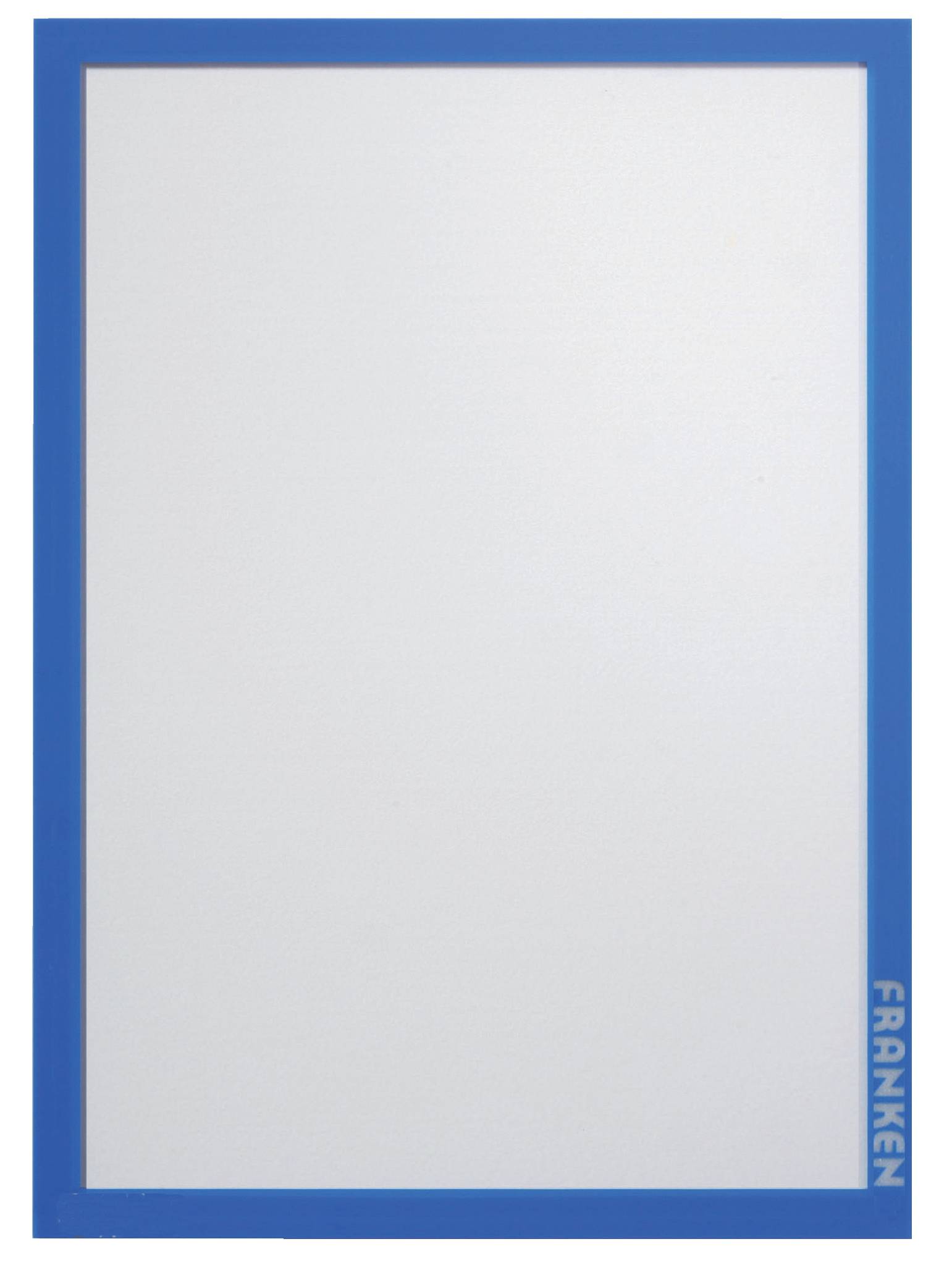 Leeres Whiteboard oder schwarzes Brett mit blauem Rahmen und dem Wort „FRANKEN