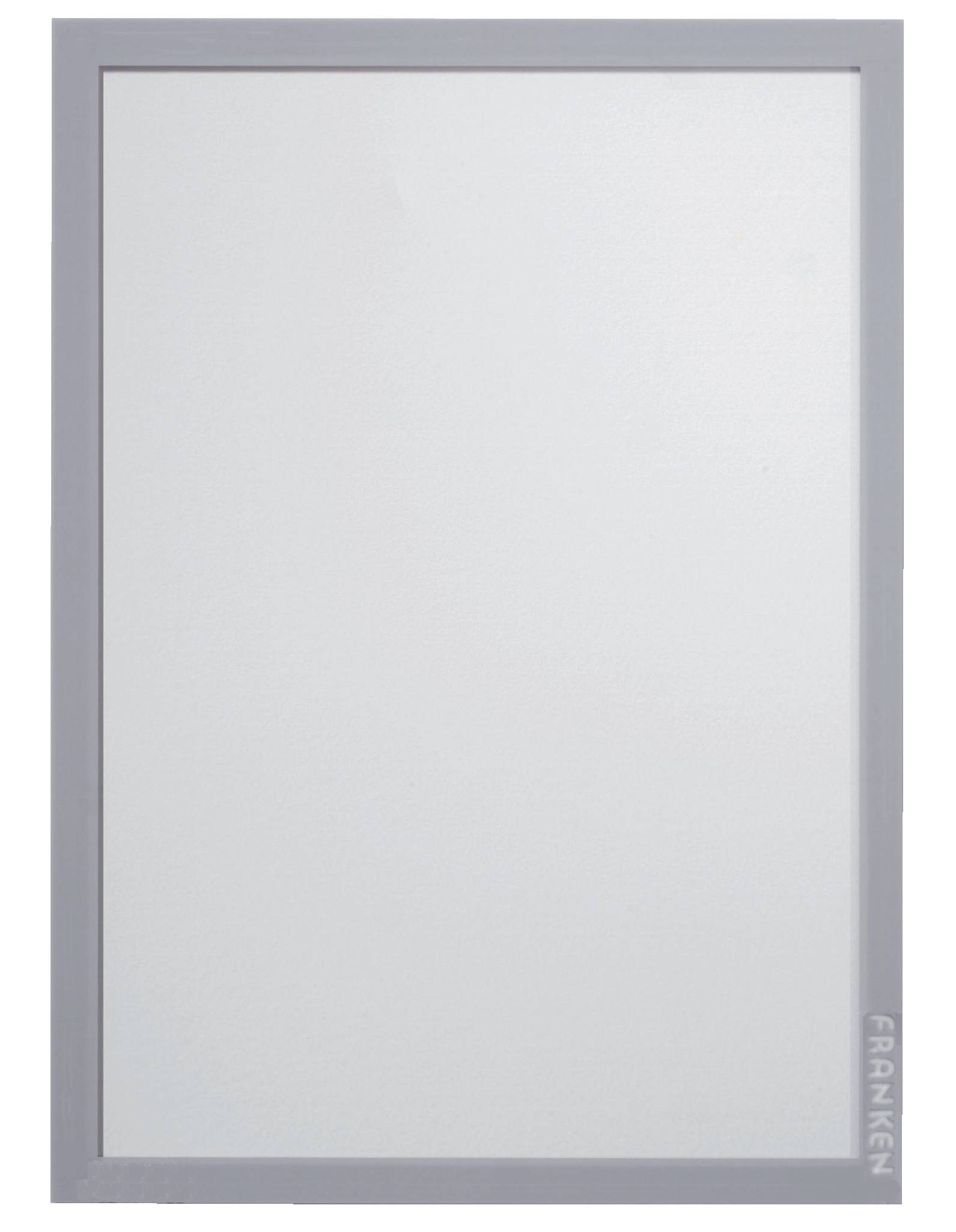 Leeres Whiteboard oder Plakattafel in einem grauen Rahmen mit vertikal angeordnetem Aufdruck „FRANKEN