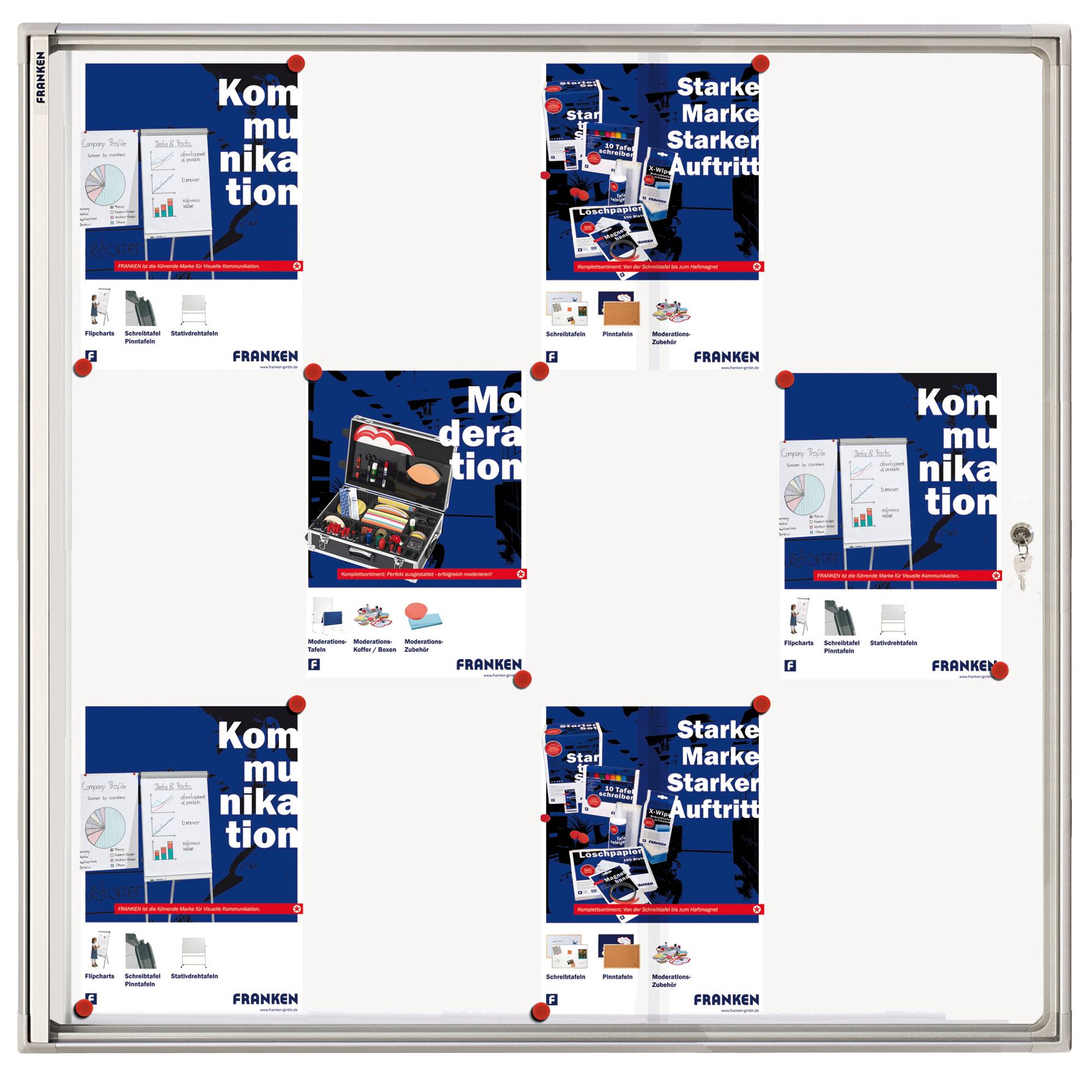 Schaukasten X-tra!Line 96x98x3,5cm silber mit Whiteboard für Innenbereich