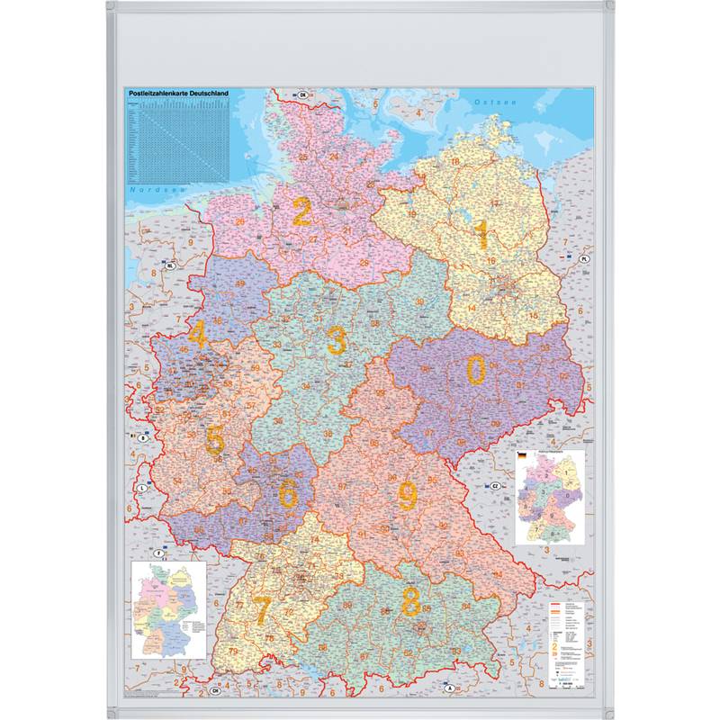 Kartentafel Postleitzahlen Deutschland magnethaftend 1:750.000 100x140cm