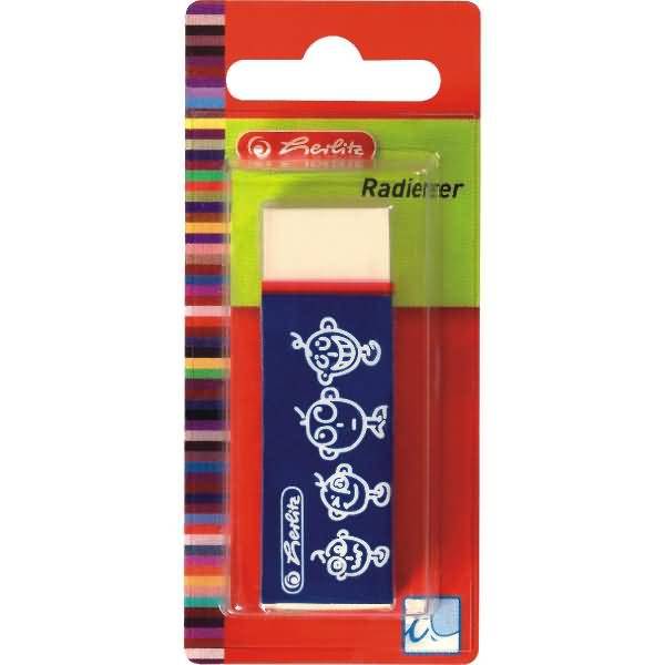 Radiergummi Kautschuk weiß mit blauer Schiebehülse