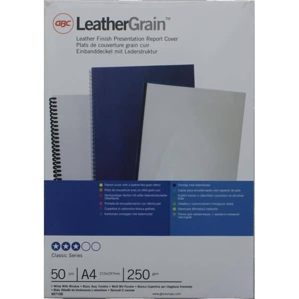 Deckblatt LeatherGrain A4 mit und ohne Fenster Karton VE=50 Stück weiß