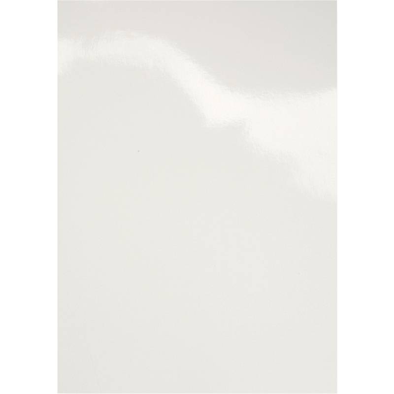 Eine weiße glänzende Keramikfliese mit einer glatten, reflektierenden Oberfläche und subtilen Lichtreflexen.