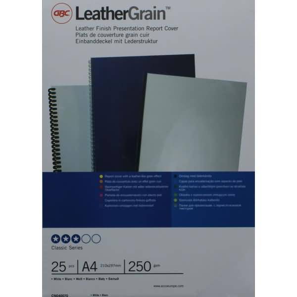 Deckblatt LeatherGrain A4 Karton VE=25 Stück weiß