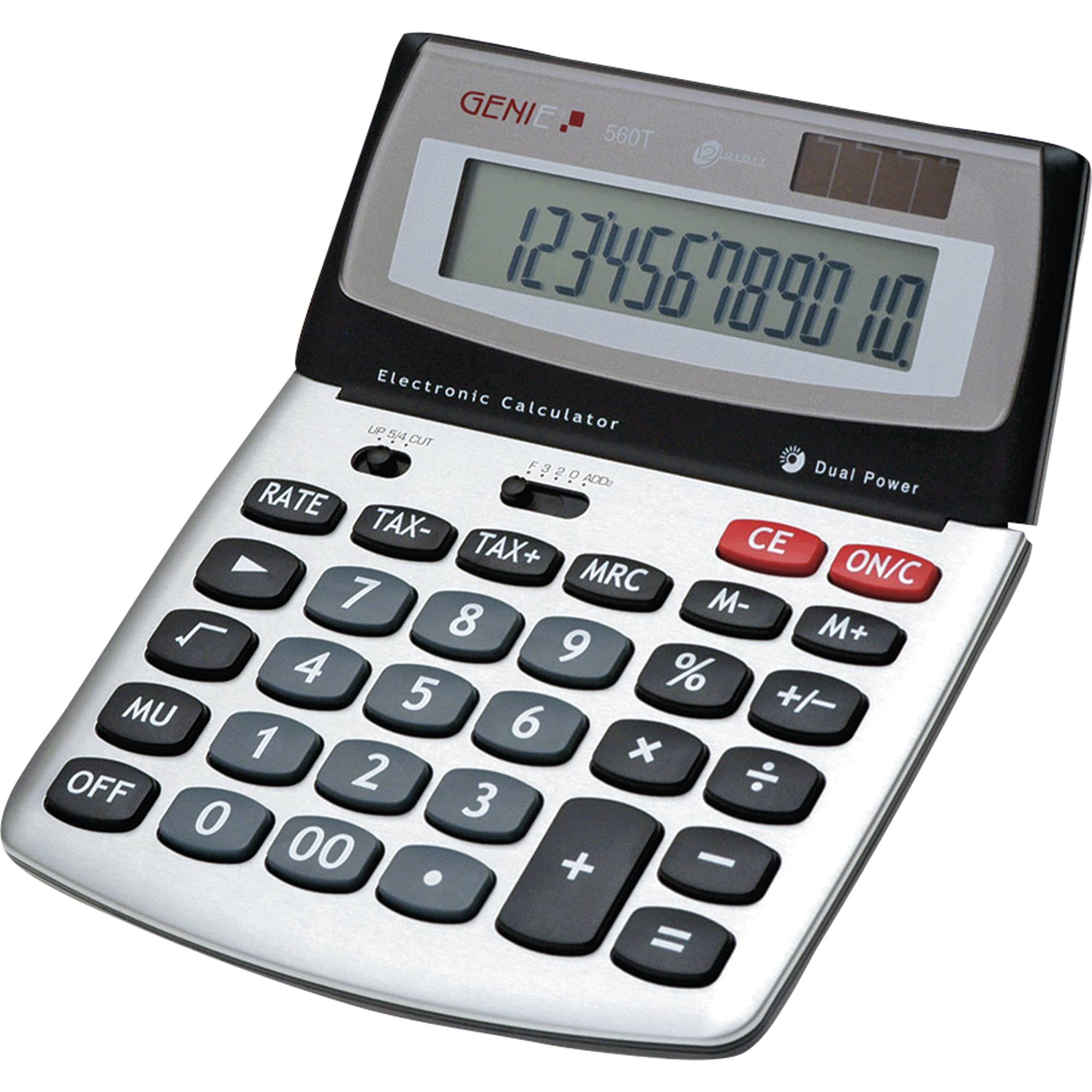 Genie 560 T, Desktop, Display-Rechner, 12 Ziffern, Display klappbar, Batterie/Solar, Schwarz, Silber