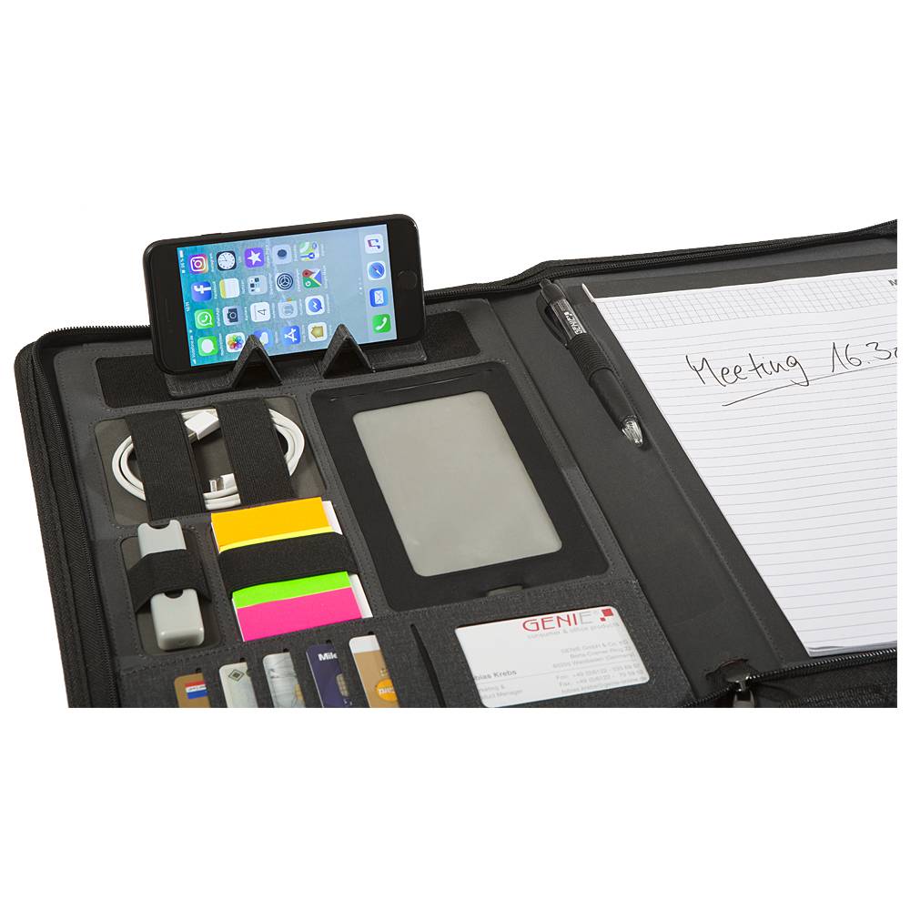 Genie 12668, A4, Kunstleder, Nylon, Schwarz, Matt, Reißverschluss, 270 mm