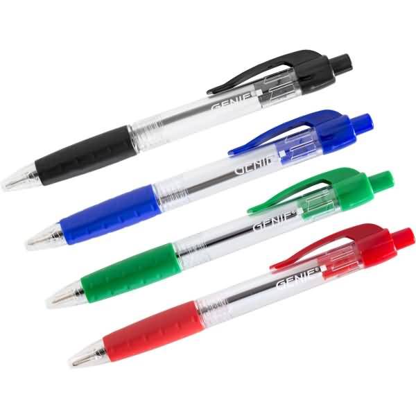 Genie 40002, Clip, Clip-on-Einziehkugelschreiber, Schwarz, Blau, Grün, Rot, 4 Stück(e)