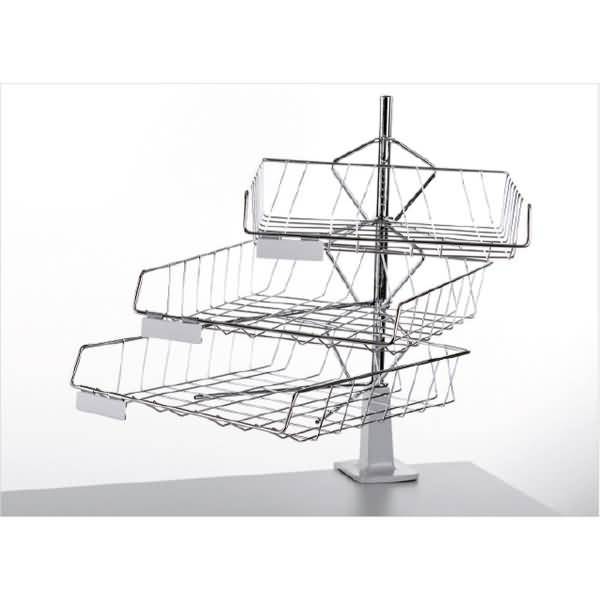 Briefablagen-Tischdrehständer 3 Körbe fest montiert chrom