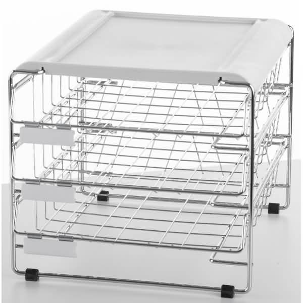 Briefablage-Gestell 3 Körbe Längsformat B4 chrom