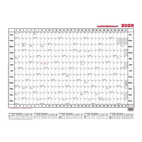 Jahresübersicht 60x40cm quer im Versandrohr Kalendarium 2025
