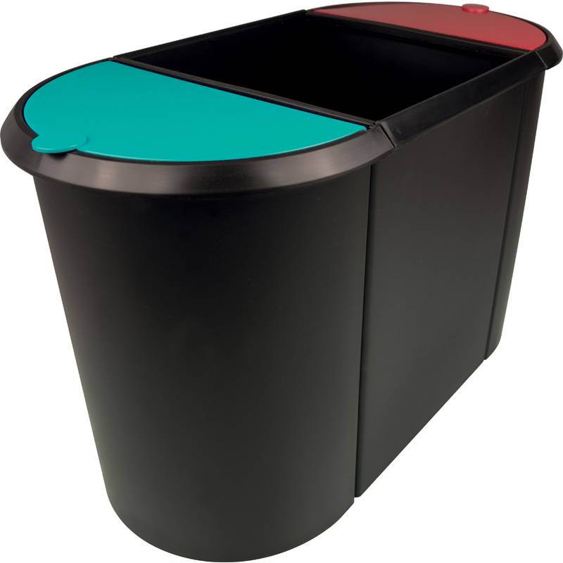 helit Papierkorb "the triple", oval, PE, schwarz/rot/grün