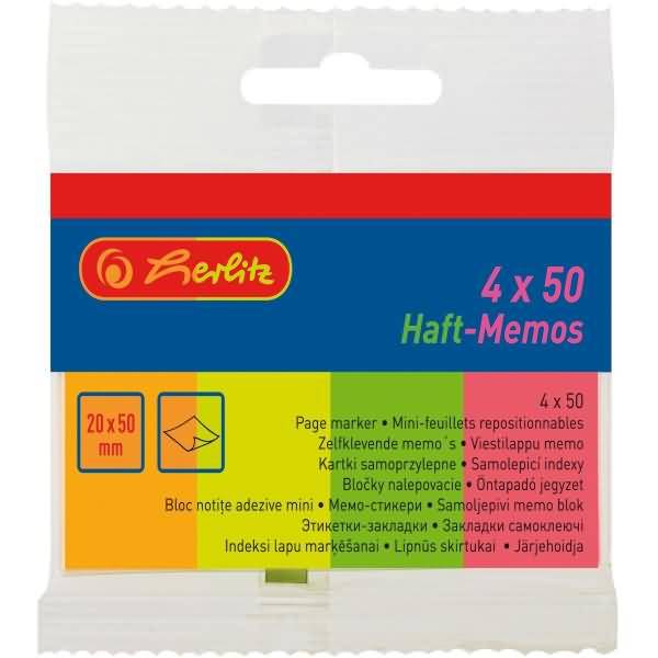 Haft-Memos 20x50mm 4x50 Blatt Neonfarben