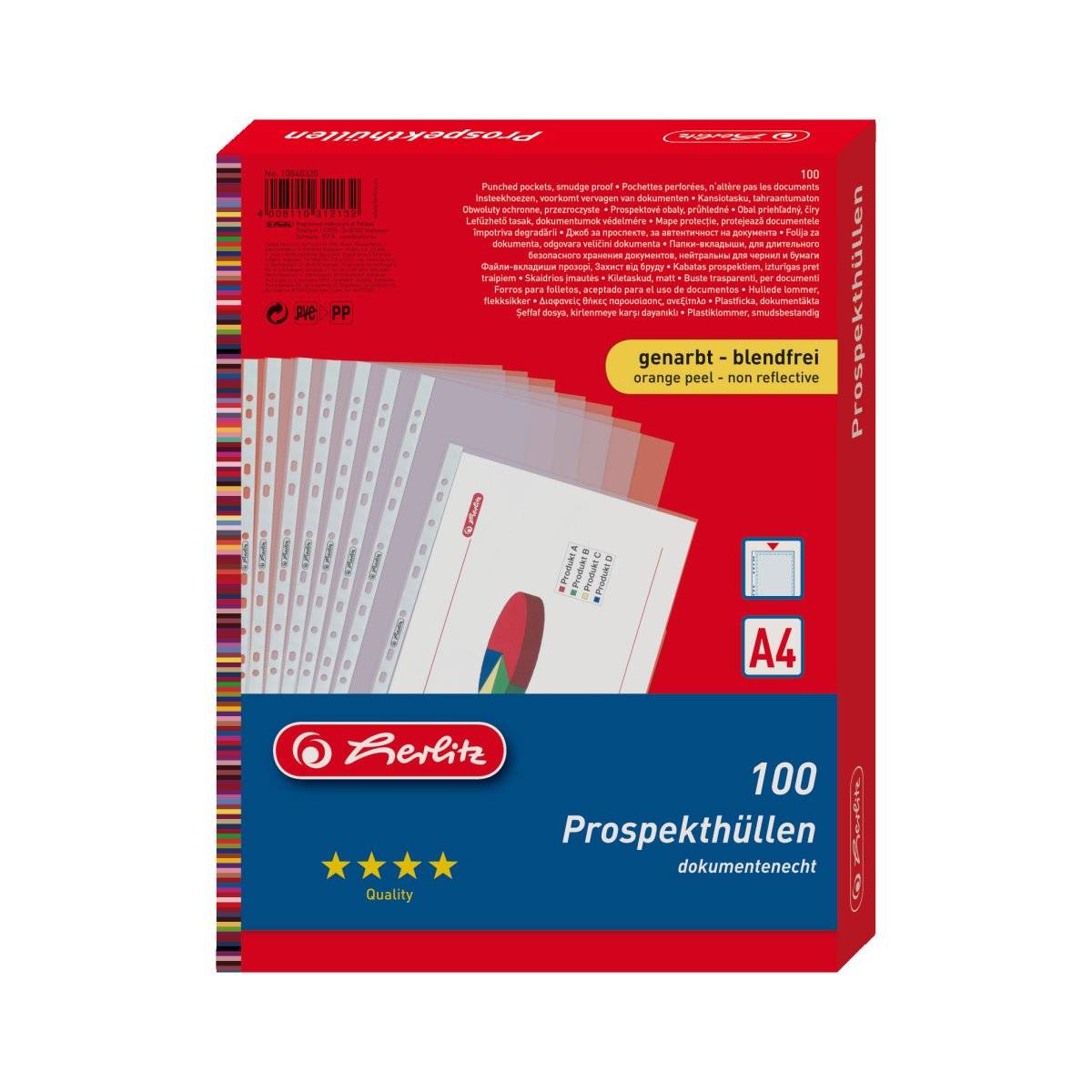 Herlitz 10840320, 210 x 297 mm (A4), Transparent, Polypropylen (PP), Porträt, 100 Stück(e)