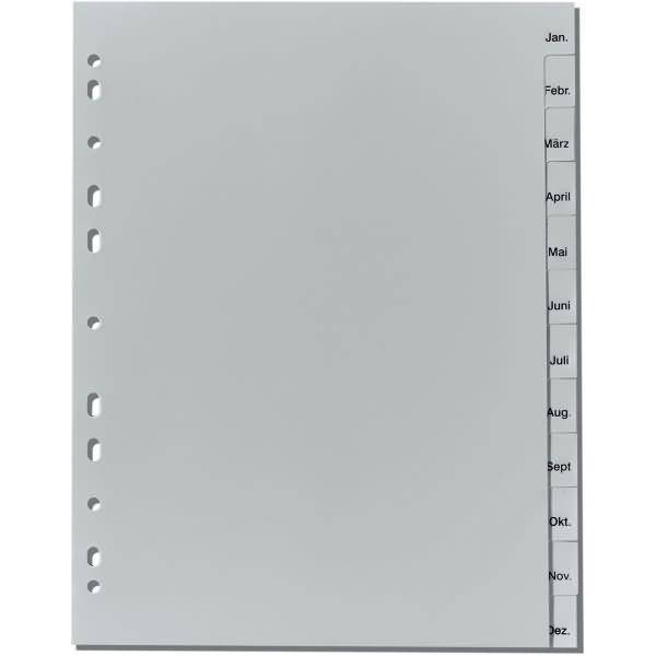Register A4 Januar-Dezember Kunststoff PP 12-teilig grau