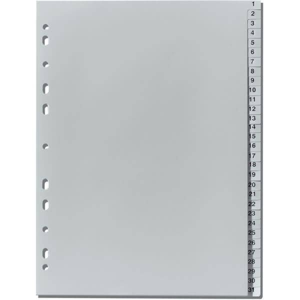 Register A4 1-31 Kunststoff PP grau