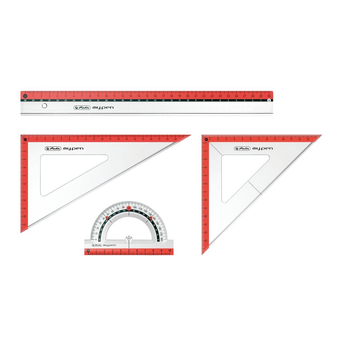 Herlitz 11368222, Protractor, Lineal, Dreieck, 4 Stück(e), Mehrfarben, 30 cm, 10 cm, Sichtverpackung