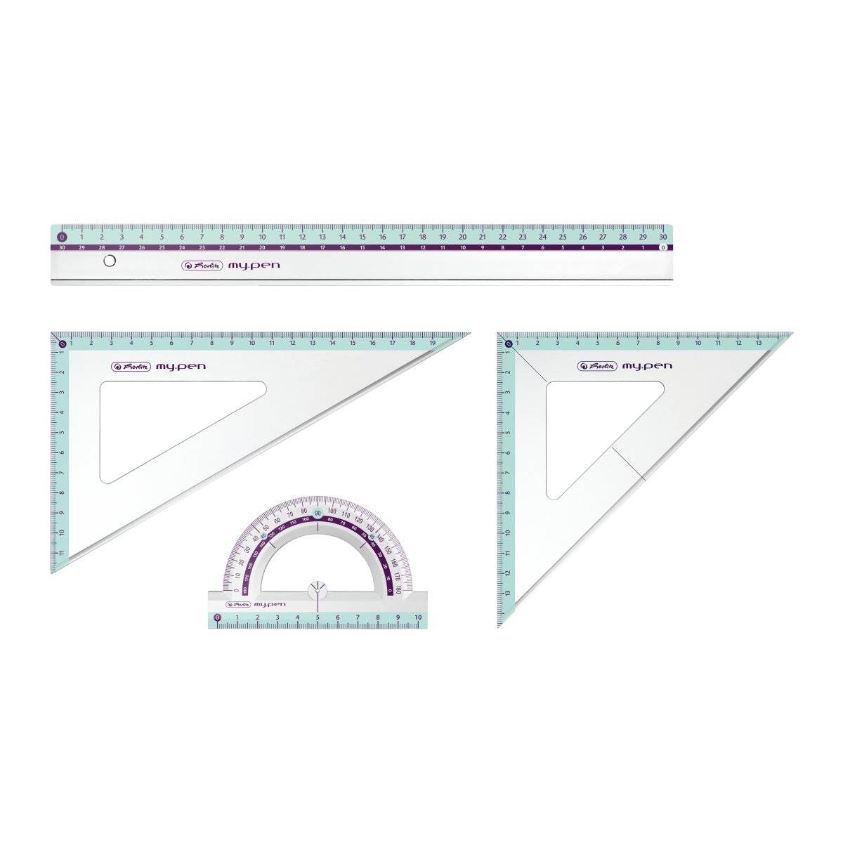 Herlitz 11368222, Protractor, Lineal, Dreieck, 4 Stück(e), Mehrfarben, 30 cm, 10 cm, Sichtverpackung