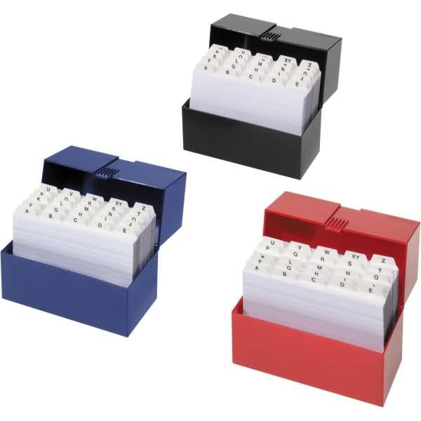 Karteikasten A6 quer gefüllt für max. 300 Karten farbig sortiert
