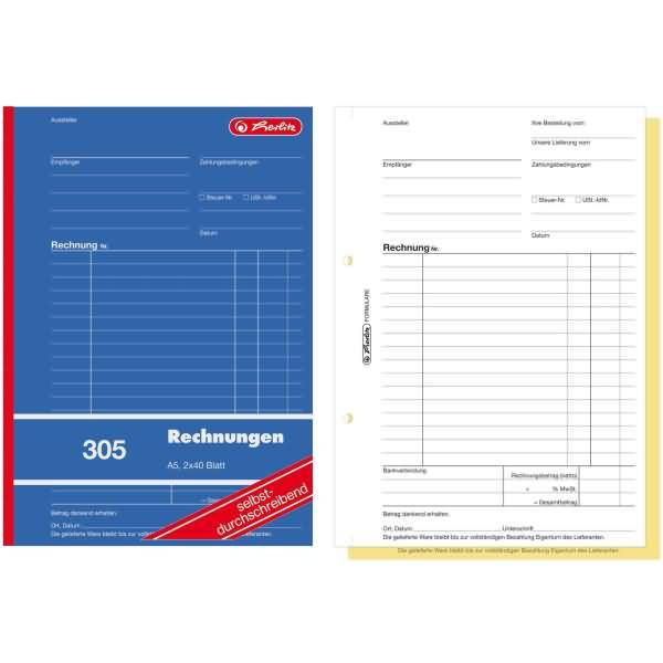 Formularbuch Rechnung A5 305 2x40 Blatt selbstdurchschreibend 4er