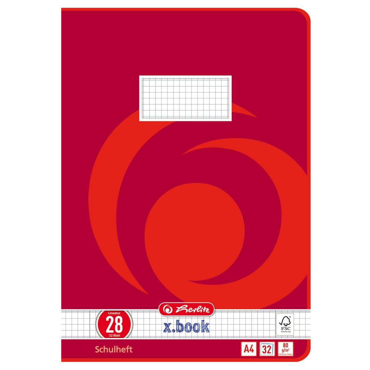 Herlitz 340281, Rot, Weiß, 32 Blätter, Kariertes Papier, A4, 80 g/m², Papier