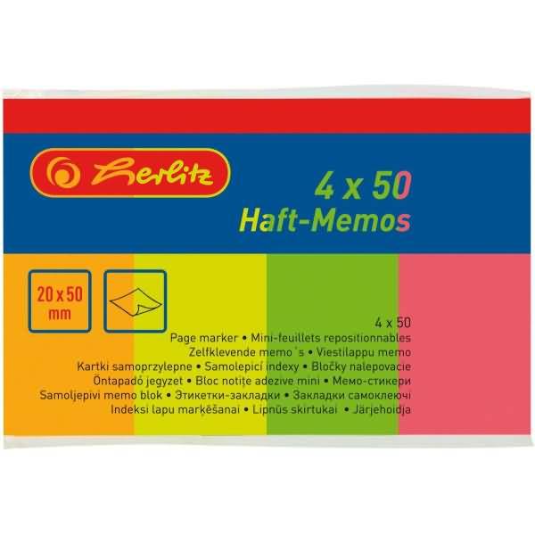 Haft-Memos 20x50mm 4x50 Blatt Neonfarben