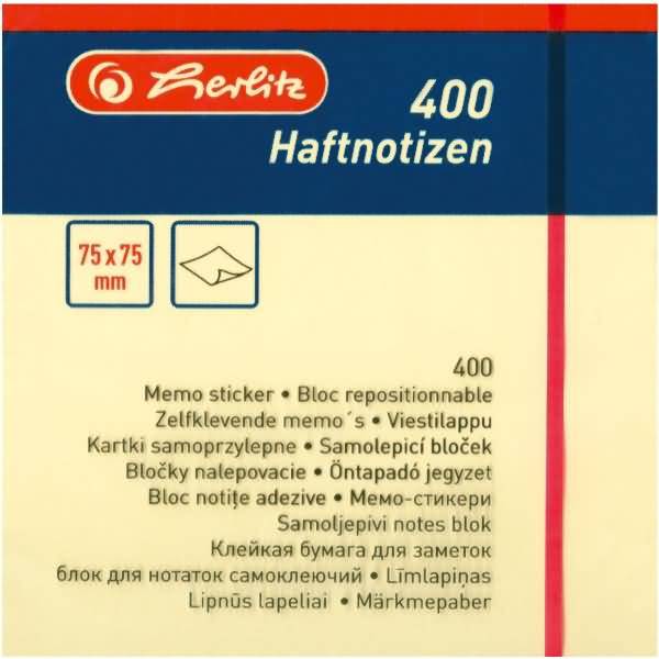Haftnotizen 75x75mm VE=400 Blatt gelb