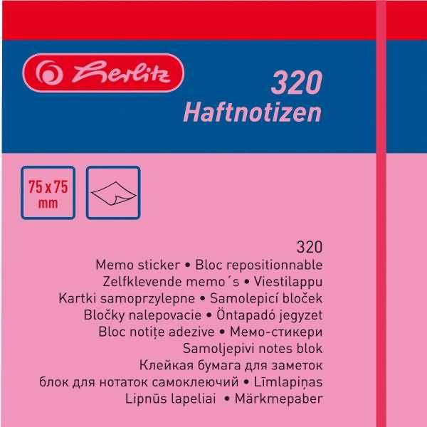 Haftnotizen 75x75mm VE=400 Blatt intensivfarben (pink, gelb, grün, orange)