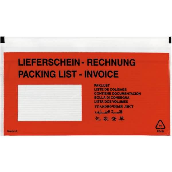 Dokumententasche DINlang haftklebend rot/schwarz mit Aufdruck VE=100 Stück