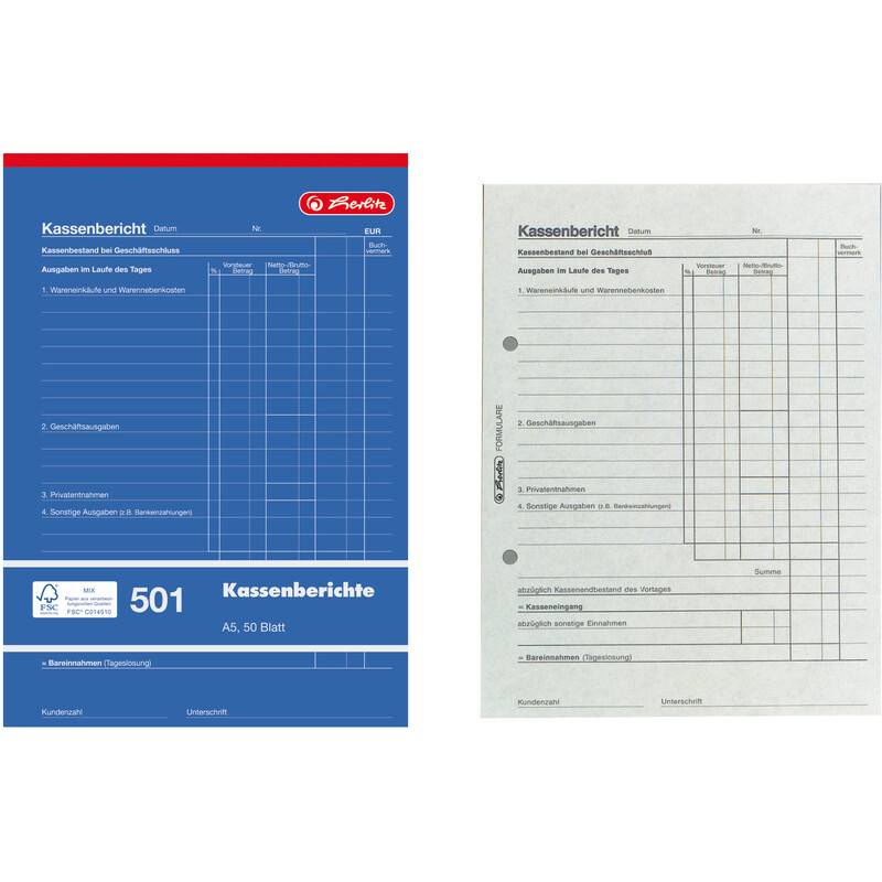 herlitz Formularbuch "Kassenbericht 501" DIN A5, 50 Blatt