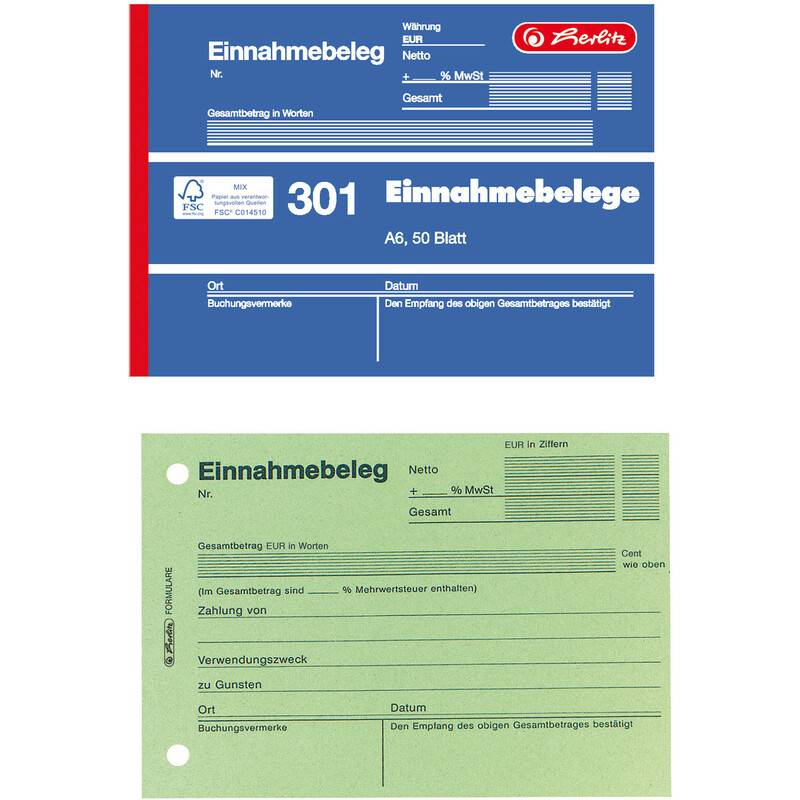 herlitz Formularbuch "Einnahmebeleg 301", DIN A6, 50 Blatt