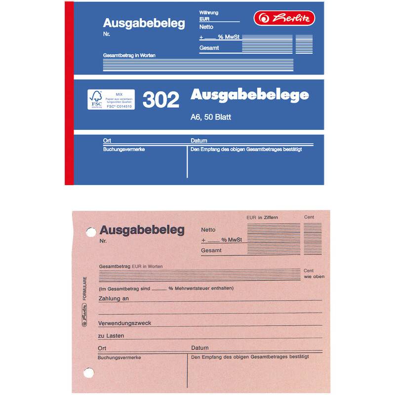 herlitz Formularbuch "Ausgabebeleg 302", DIN A6, 50 Blatt