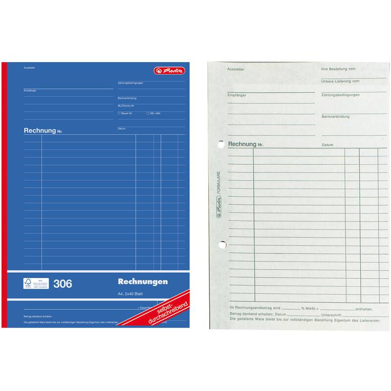 herlitz Formularbuch "Rechnung 306", DIN A4, 2 x 40 Blatt