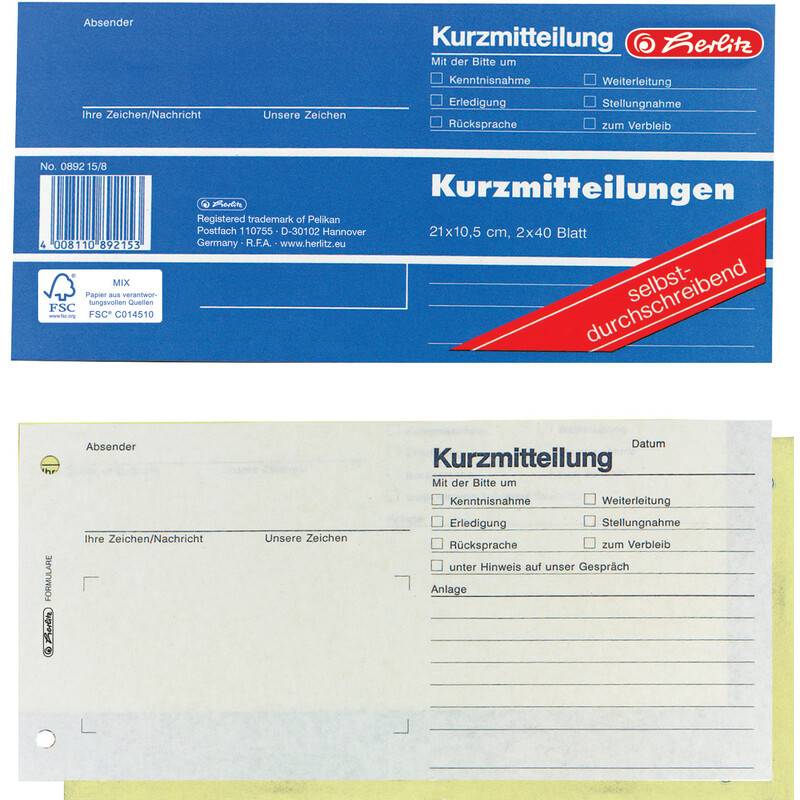 herlitz Formularbuch "Kurzmitteilung", 1/3 A4 quer