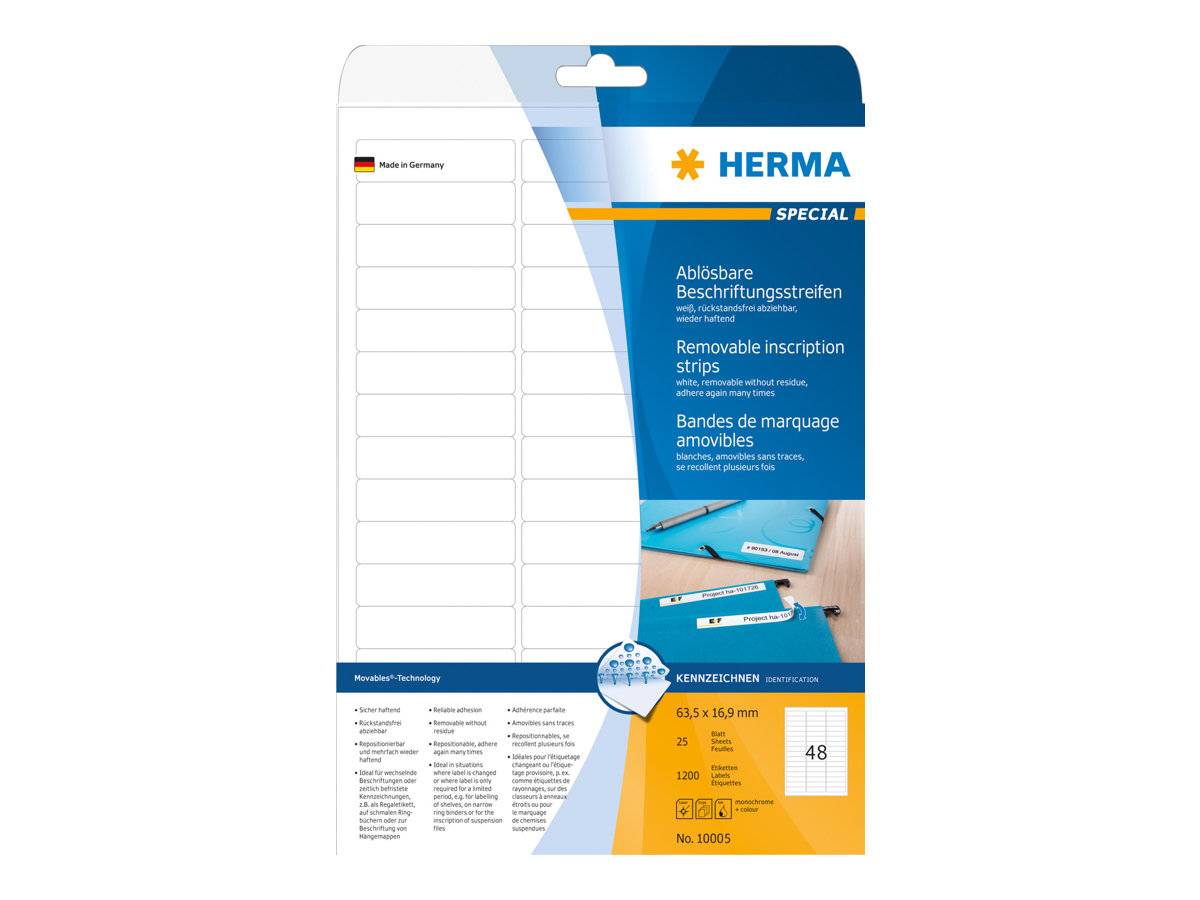 HERMA Special - Papier - matt - selbstklebend, entfernbarer Klebstoff - weiß - 63.5 x 16.9 mm 1200 Etikett(en) (25 Bogen