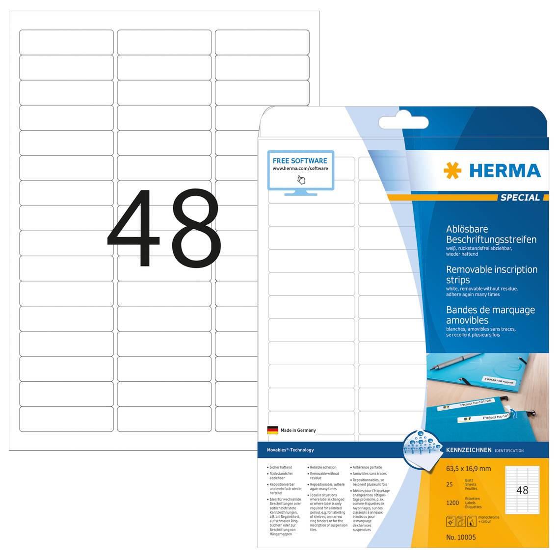 HERMA Special - Papier - matt - selbstklebend, entfernbarer Klebstoff - weiß - 63.5 x 16.9 mm 1200 Etikett(en) (25 Bogen