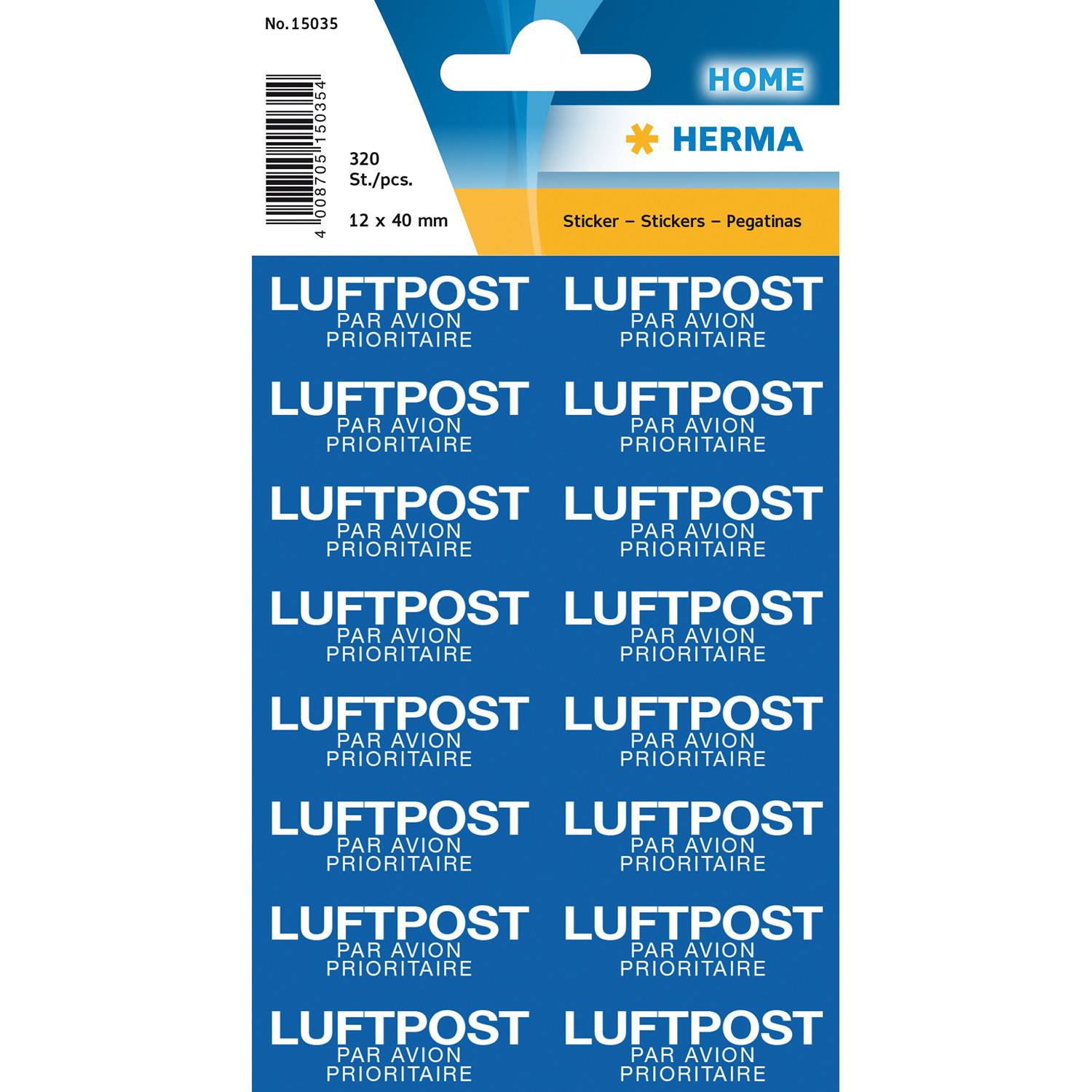 HERMA Textetiketten "Mit Luftpost" 12.5 x 40 mm 320 Stück, Blau, Weiß, Deutschland, 12,5 mm, 40 mm, 320 Stück(e)