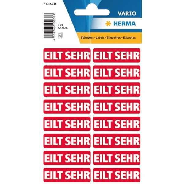 Textetikett Kleinpackung Eilt sehr 12x40 mm rot VE=320 Stück