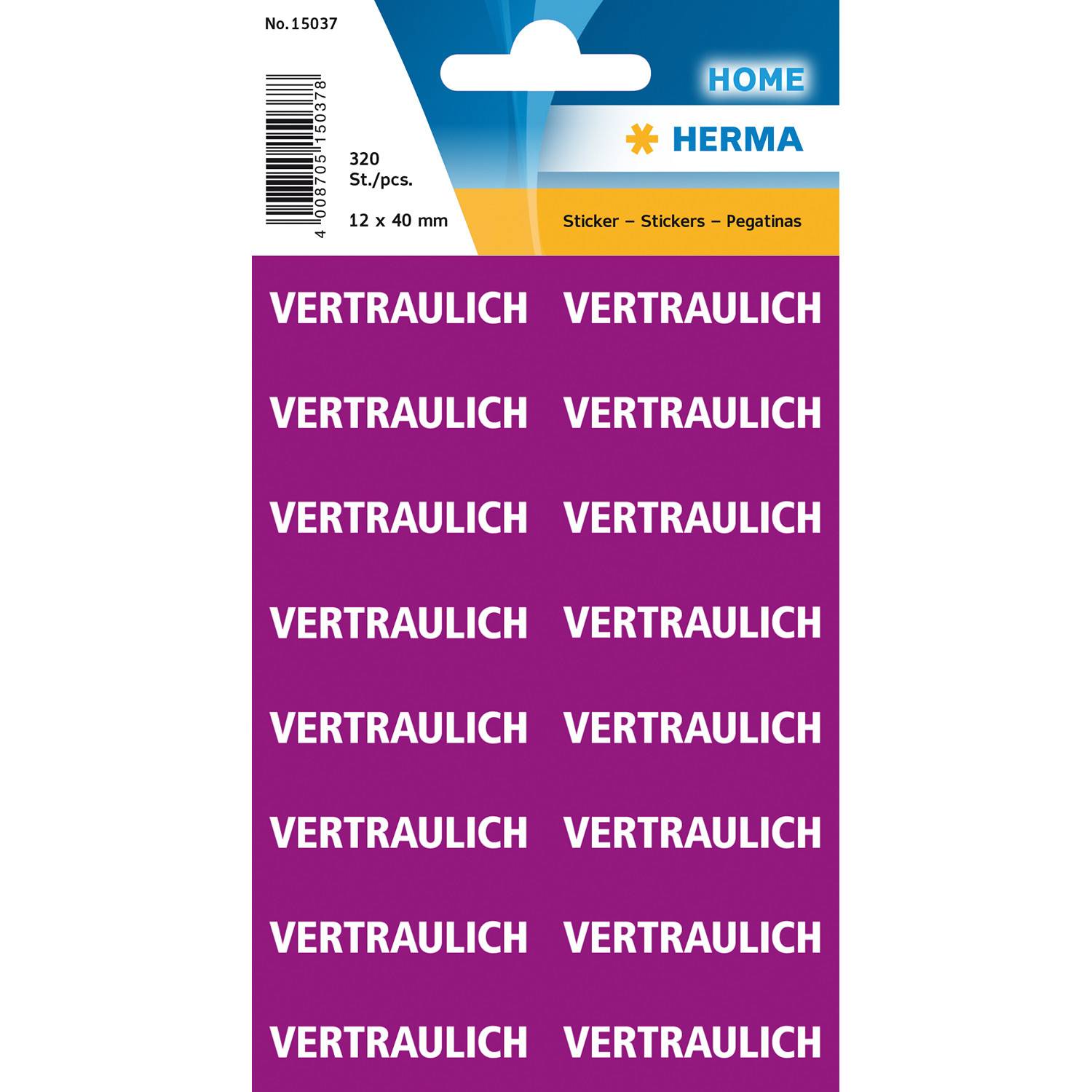 HERMA Textetiketten ""Vertraulich"" 12.5 x 40 mm 320 Stück, Papier, Deutschland, 12,5 mm, 40 mm, 320 Stück(e), 20 Blätter