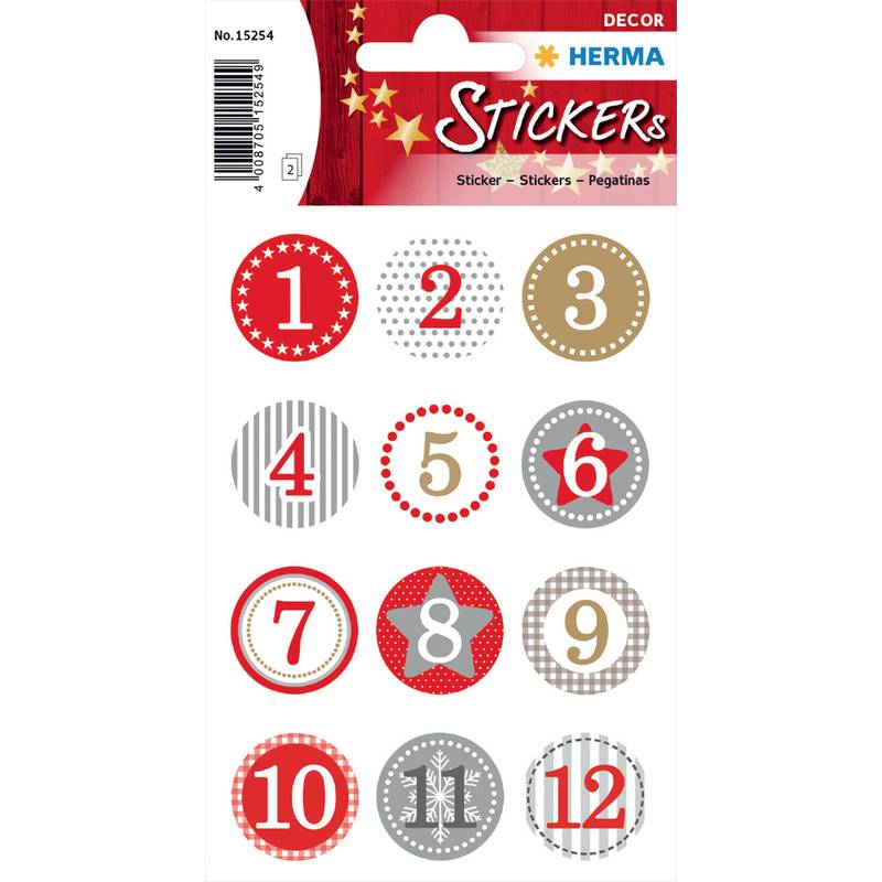 HERMA - Sticker Adventskalendersticker 1-24 - Rot Ø 2 cm - Papier - Mehrfarbig - Dauerhaft - Christmas advent Calendar -