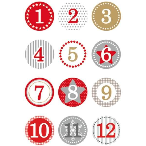 Schmucketikett Decor Adventskalender 1-24 Rot 2 cm 2 Blatt