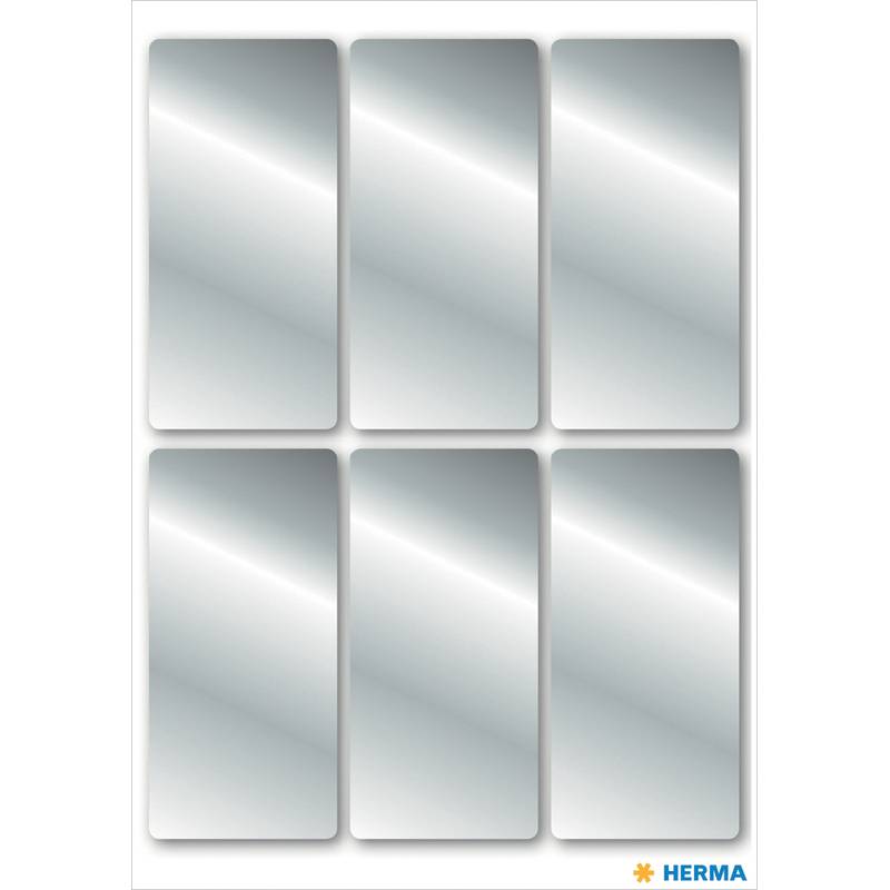 Blank-Silber-Sechser-Panel-Vorlage mit abgerundeten Rechtecken und HERMA-Logo unten rechts