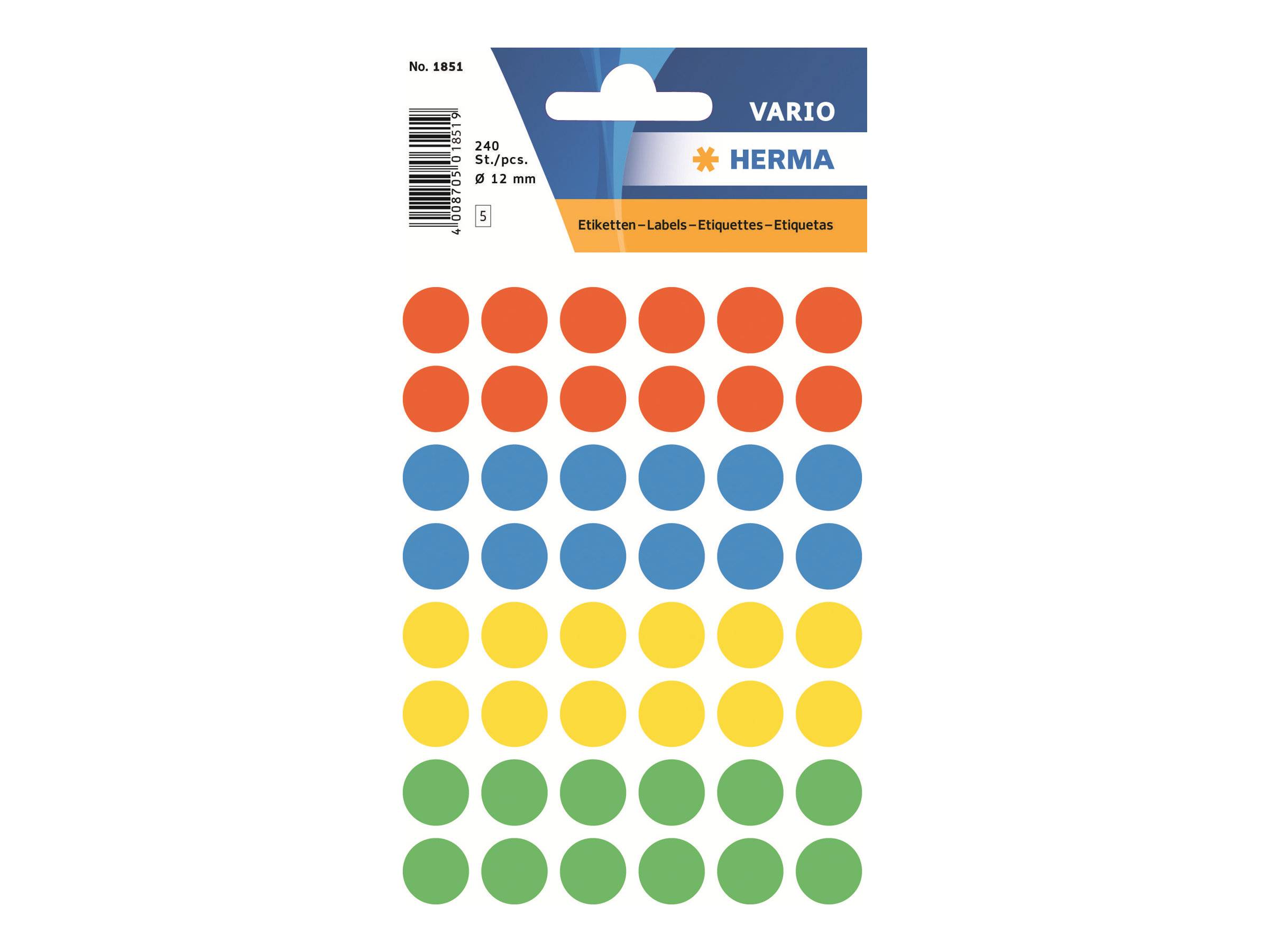 HERMA - Papier - selbstklebend - diverse Farben - 12 mm rund 240 Etikett(en) (5 Bogen x 48)