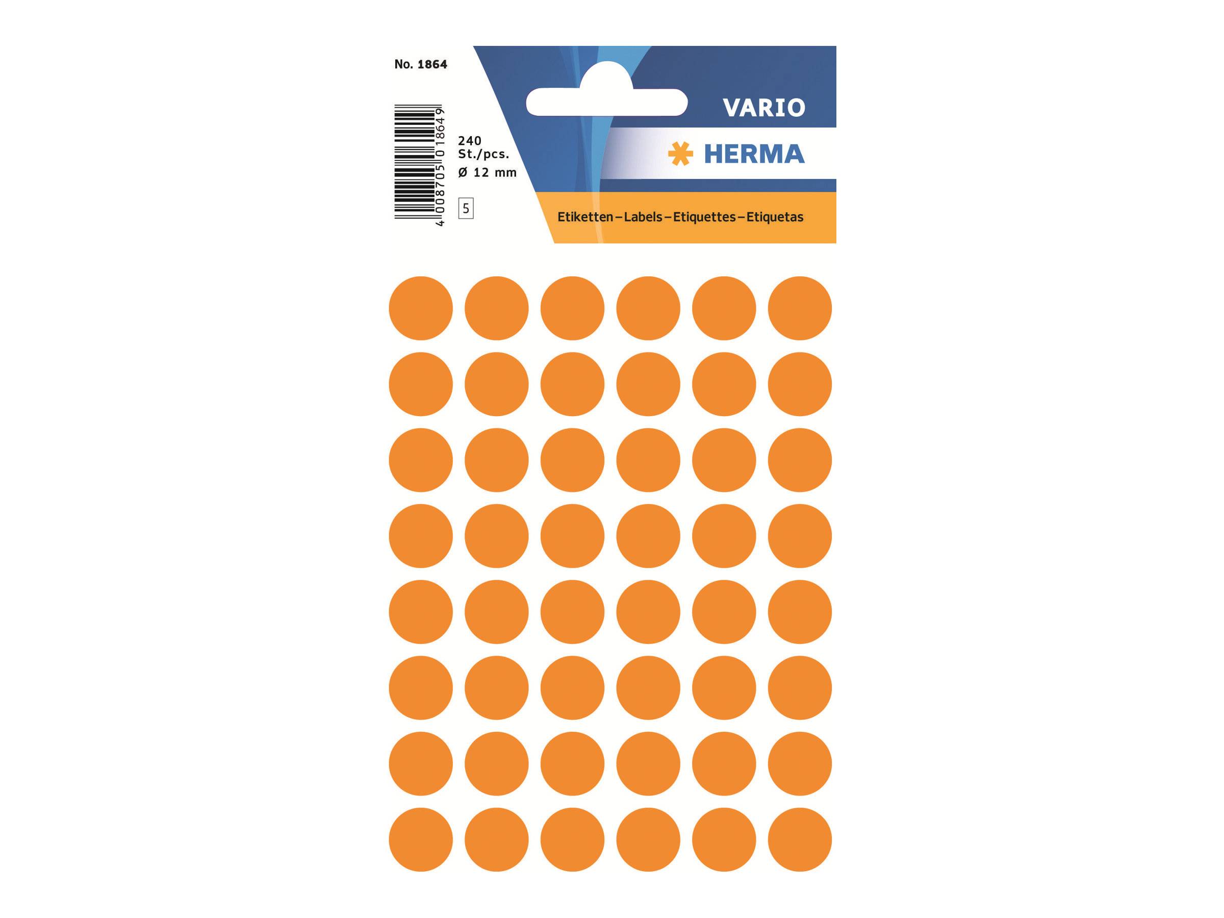 HERMA - Papier - selbstklebend - Luminous Orange - 12 mm rund 240 Etikett(en) (5 Bogen x 48)