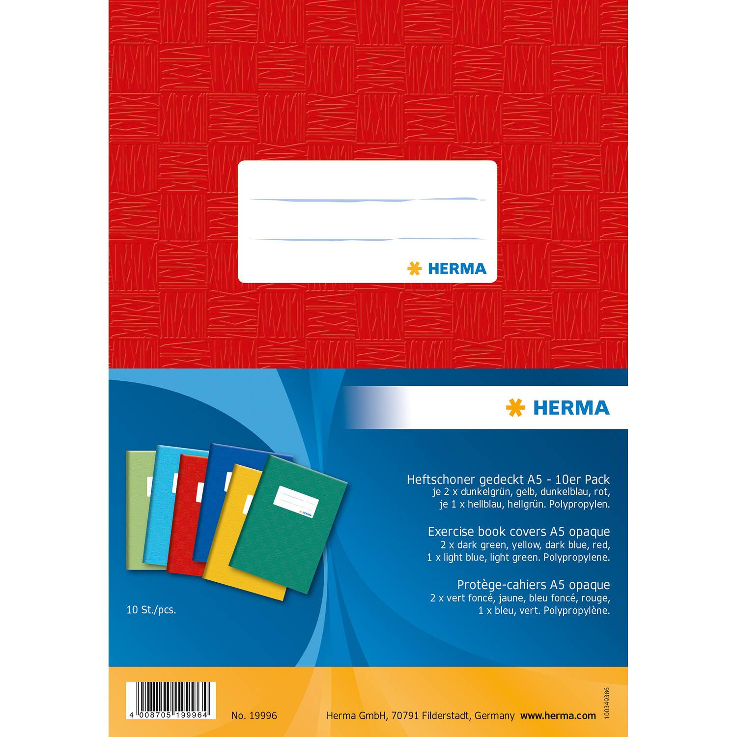 HERMA 19996, Blau, Cyan, Grün, Rot, Gelb, Polypropylen (PP), 10 Stück(e)