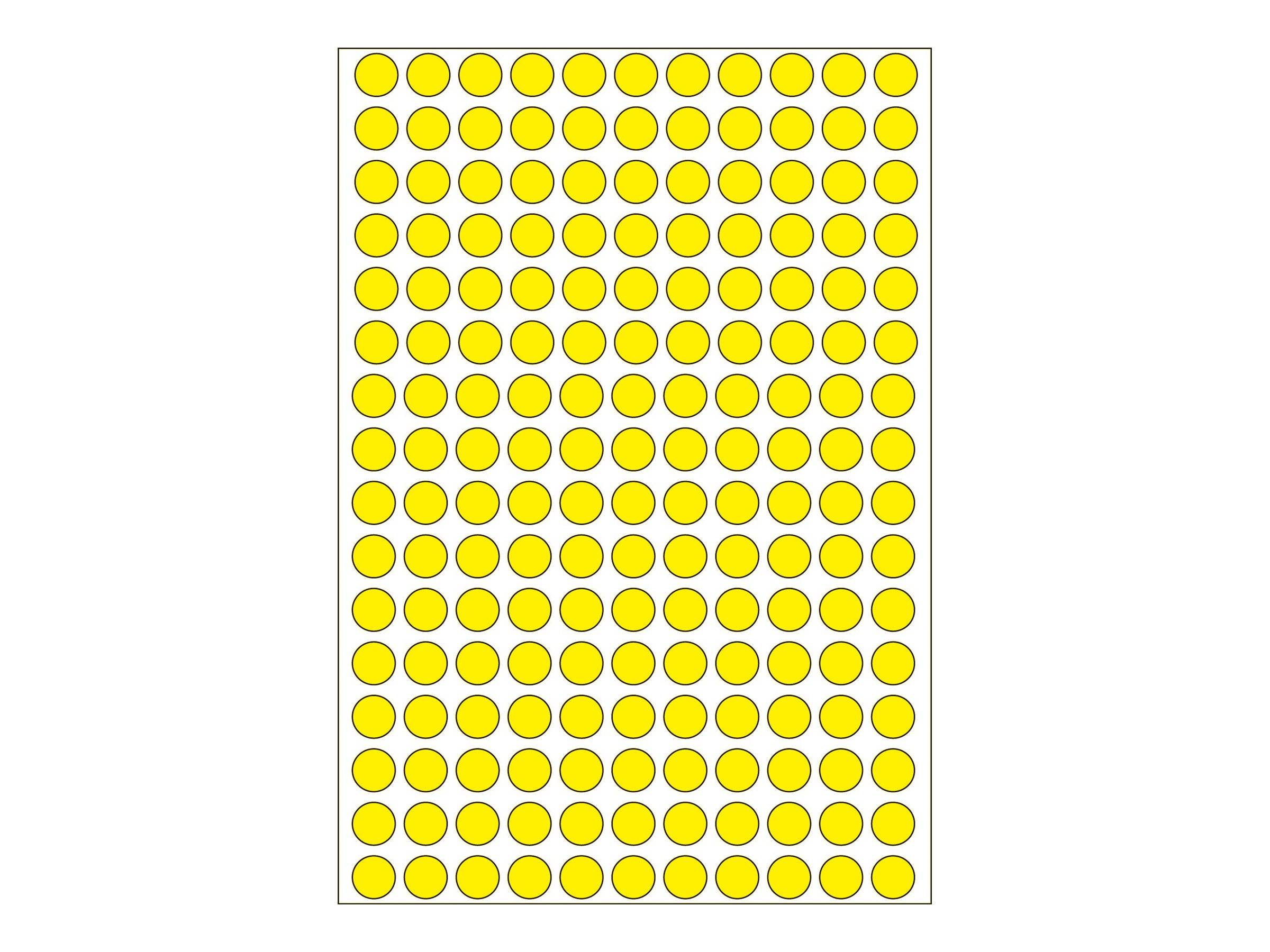 Gitter aus gleichmäßig verteilten gelben Kreisen in einem rechteckigen Rahmen auf weißem Hintergrund.