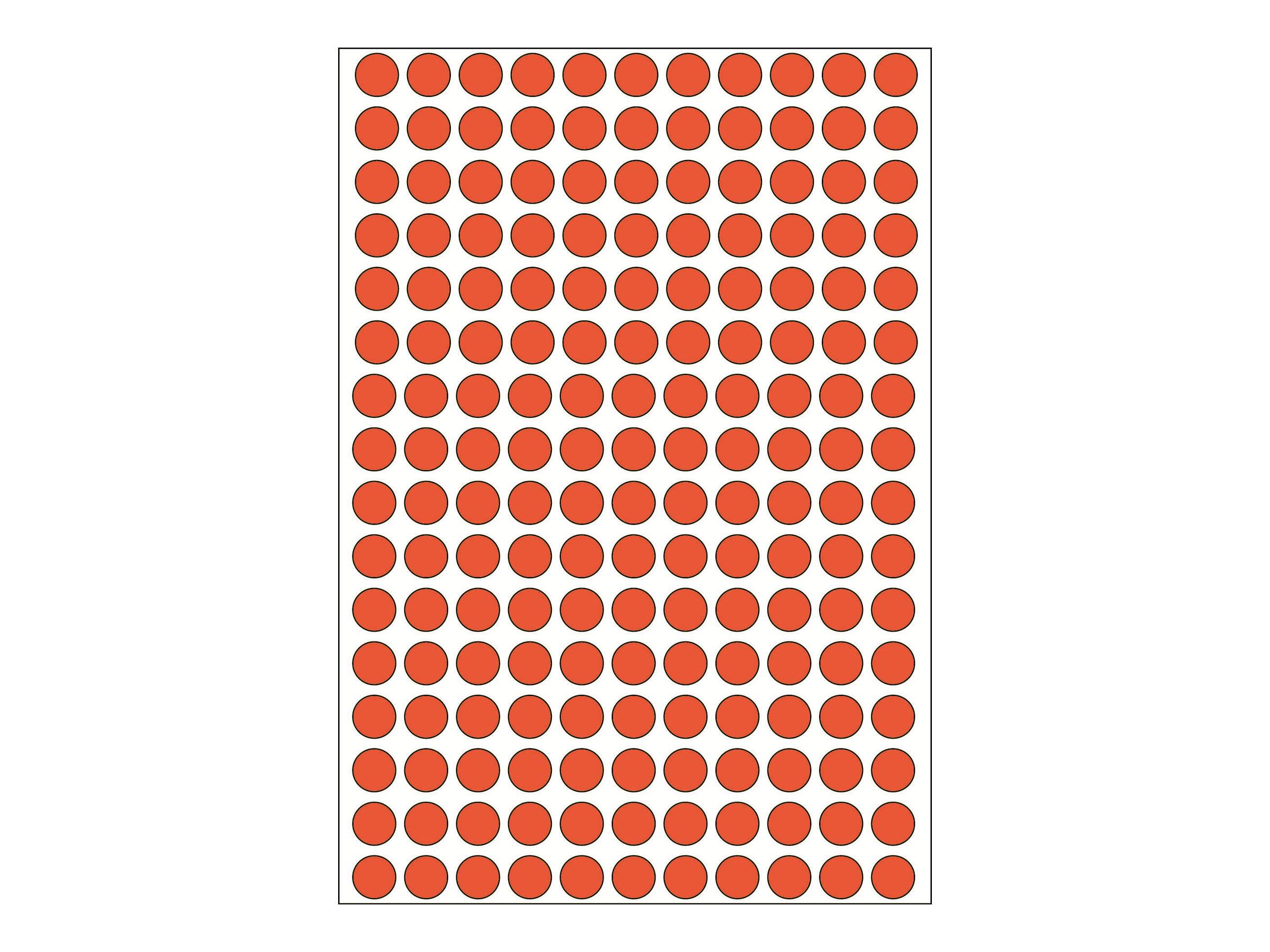 Gitter aus gleichmäßig verteilten orange-roten Kreisen innerhalb eines rechteckigen Rahmens, ähnlich einem Punktmuster oder Musterbogen.