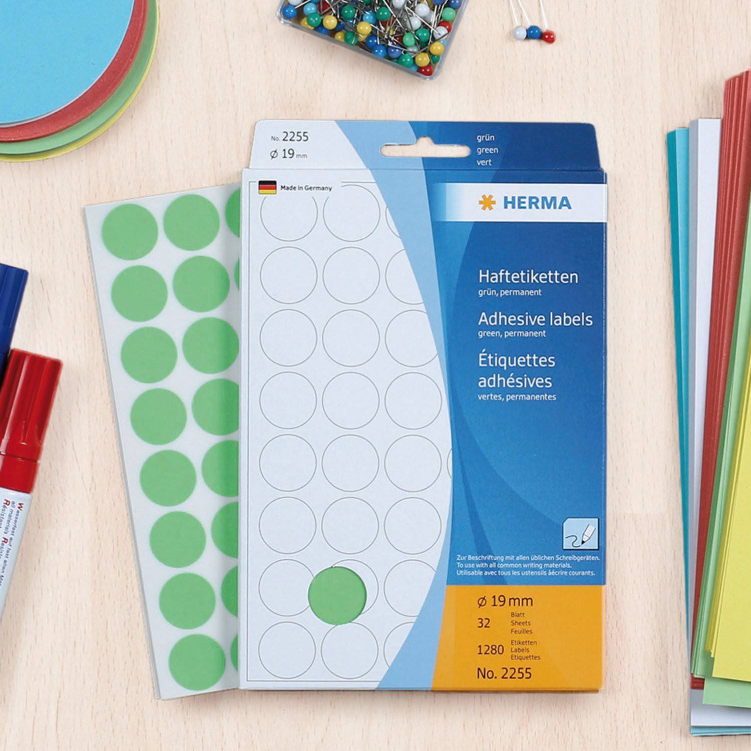 HERMA - Papier - matt - permanenter Klebstoff - Blau - 13 mm rund 2464 Etikett(en) (32 Bogen x 77)