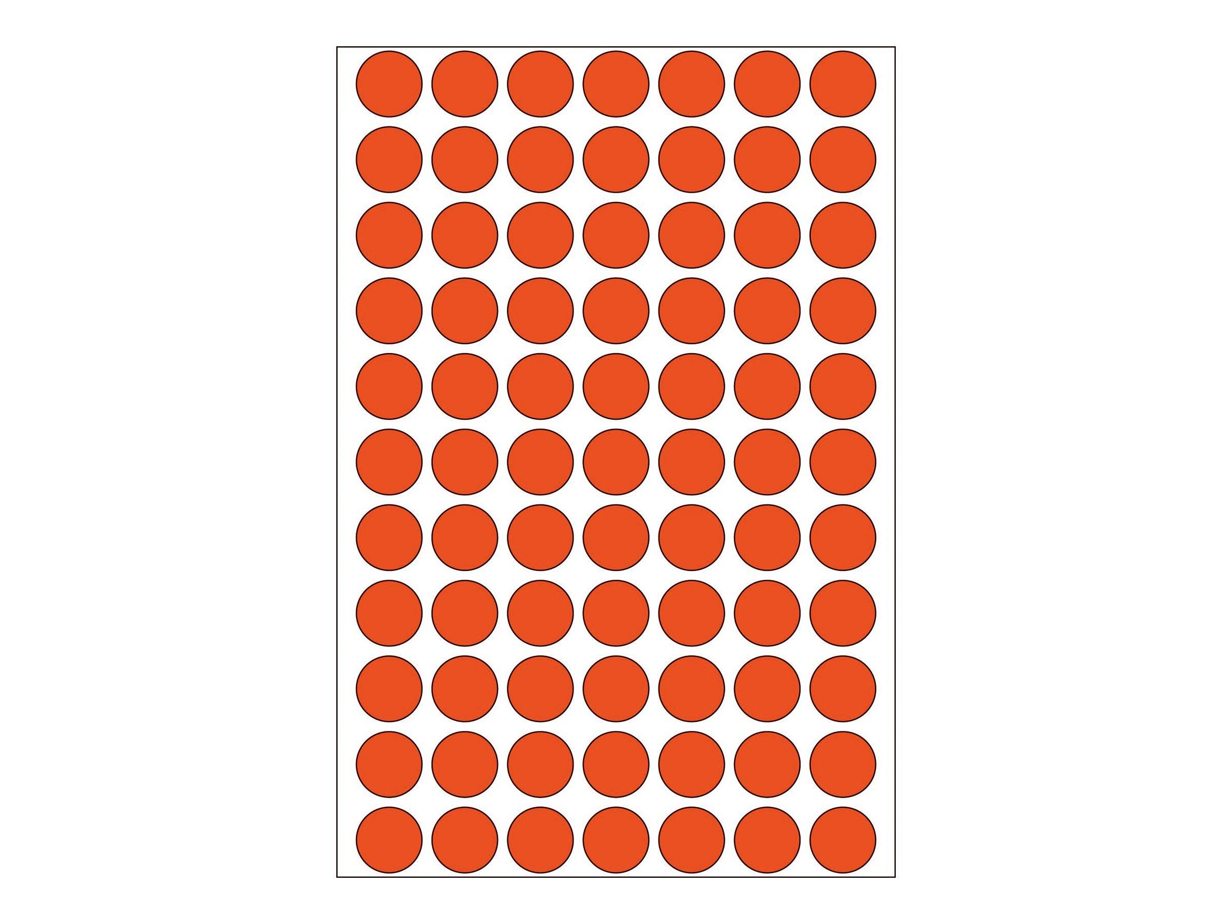 Gitter aus 77 orangefarbenen Kreisen, angeordnet in 11 Reihen und 7 Spalten innerhalb eines Rechtecks mit Rahmen.