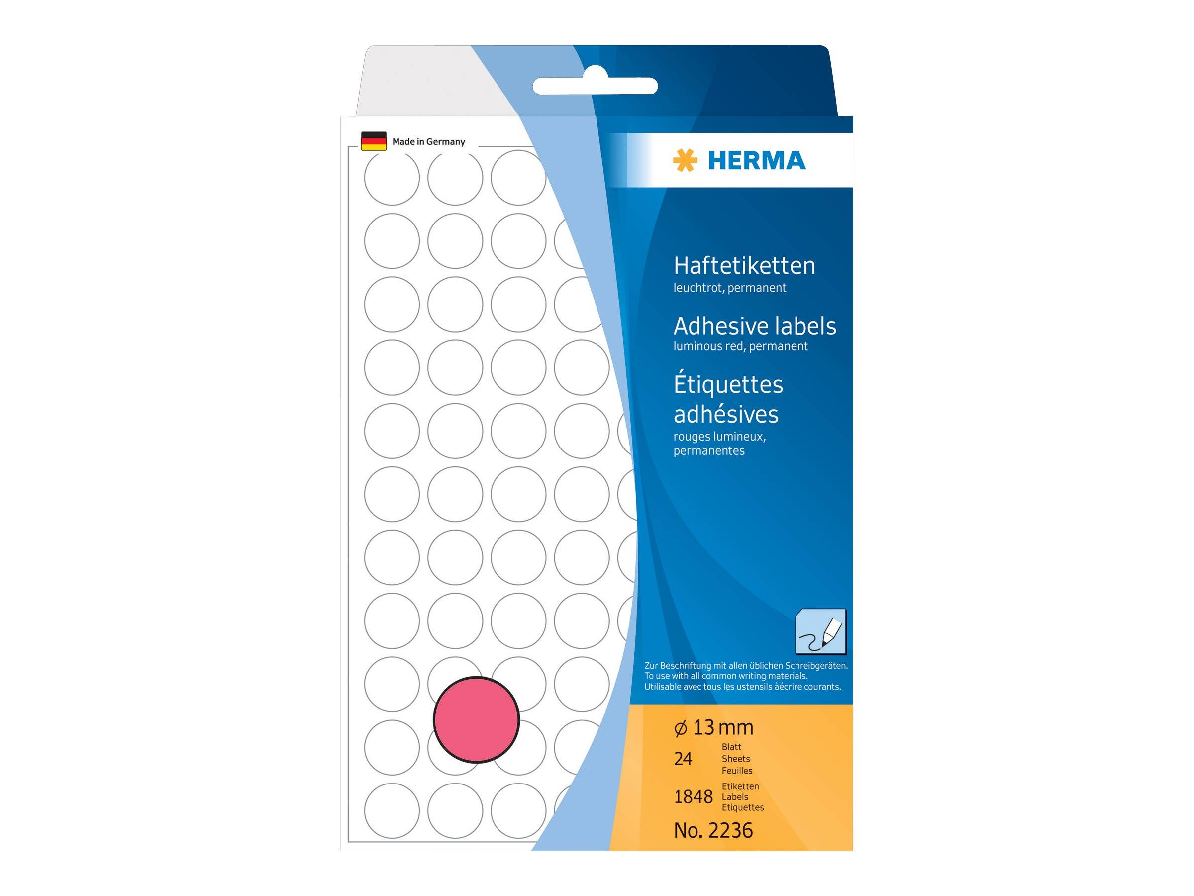 HERMA - Papier - matt - permanenter Klebstoff - Rot - 13 mm rund 1848 Etikett(en) (24 Bogen x 77)